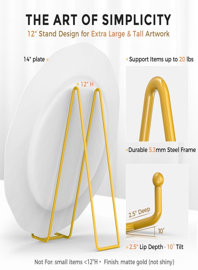 TRLife TR-LIFE 12 Inch Large Plate Stands/holder for Display - Metal Picture Frame Holder Stand + Small Easels for Platter, Book, Plaques, Photo, Tabletop Art (Gold 2 Pack) - Image 2